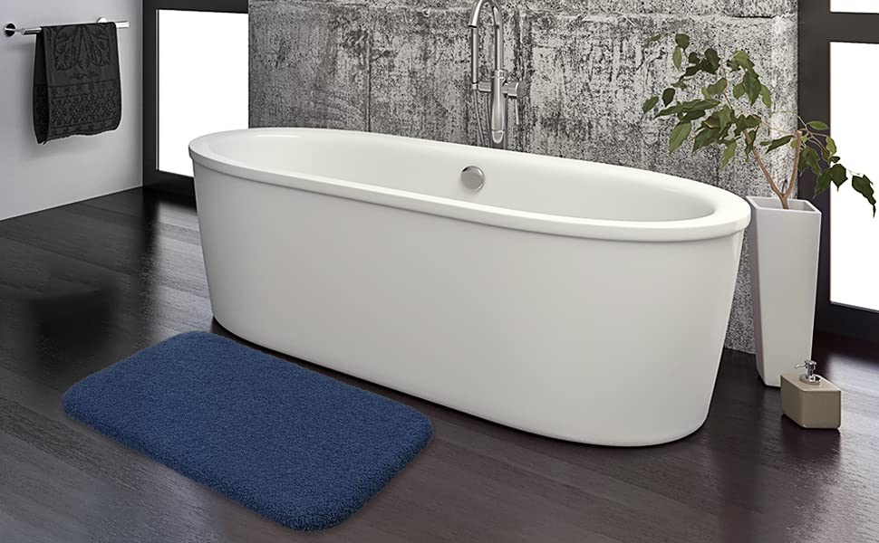 VANZAVANZU Bath Mats Non Slip Ultra Soft Absorbant Microfiber Fluffy Thick Bathroom Rugs Machine Washable (24"x36", Navy Blue) - color: Navy Blue, size: 24"x36"