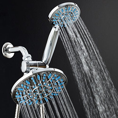 Antimicrobial/Anti-Clog High-Pressure 30-setting Rainfall Shower Combo by AquaDance with Microban Nozzle Protection from Growth of Mold Mildew & Bacteria for Stronger Shower! Wave Blue | Enjoy More Power & Better Shower Hygiene with Lifetime Antimicribial