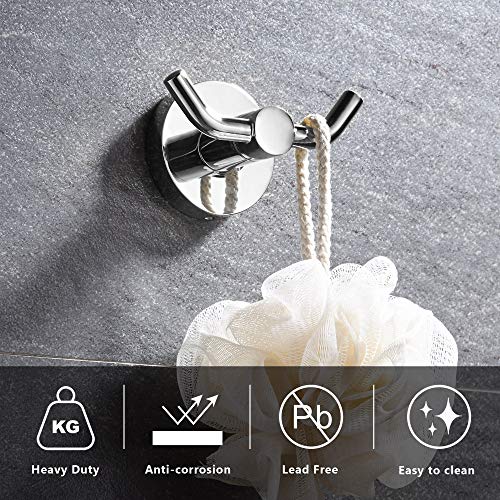 MARMOLUX ACC - Chrome Bathroom Hooks for Towels | Modern Double Towel Hook Design Ideal for use as Robe & Towel Hooks, Shower Wall Hooks or Kitchen Hooks | Towel Holder Double Hook Design. - color: Chrome