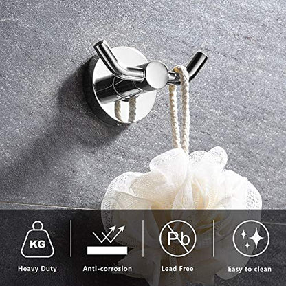 MARMOLUX ACC - Chrome Bathroom Hooks for Towels | Modern Double Towel Hook Design Ideal for use as Robe & Towel Hooks, Shower Wall Hooks or Kitchen Hooks | Towel Holder Double Hook Design. - color: Chrome