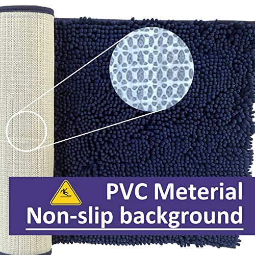 Non Slip Washable 2 Piece Extra Absorbent Shaggy Chenille Bathroom Rugs and Mats Sets, Soft & Dry Bath Rug/Mat Sets for Bathroom Washable Carpets Set Navy Blue Blue - color: Navy Blue