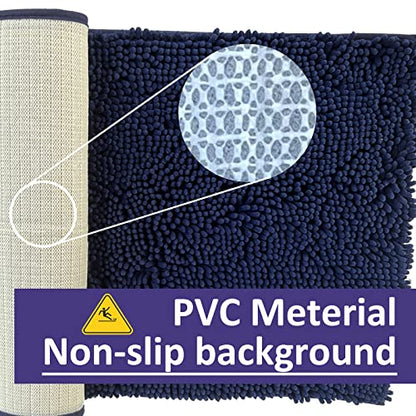 Non Slip Washable 2 Piece Extra Absorbent Shaggy Chenille Bathroom Rugs and Mats Sets, Soft & Dry Bath Rug/Mat Sets for Bathroom Washable Carpets Set Navy Blue Blue - color: Navy Blue