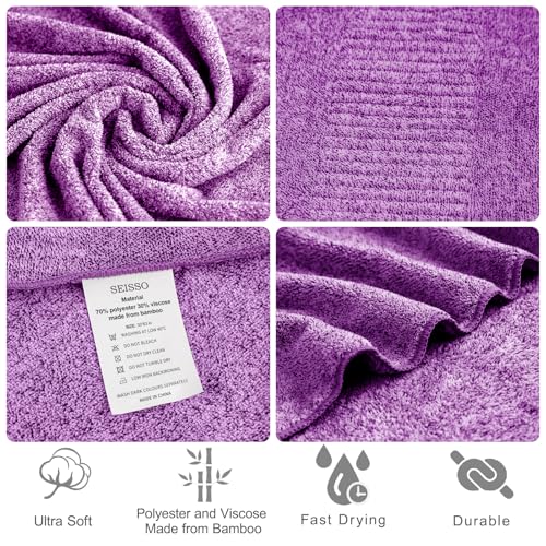 SEISSO Bath Towels, Extra Absorbent & Quick Drying Lightweight Fiber Towels, Premium Big Soft Bath Towel for Fitness, Spa, Sports Towels, Yoga Towel, Dark Purple(4 Pack) - color: Dark Purple