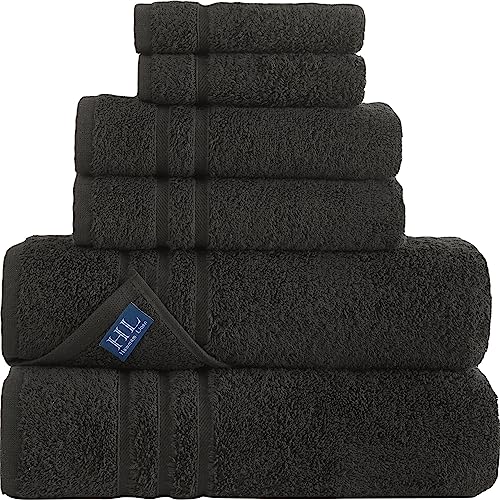 Black 6 Pack Bath Towels Sets Linen for Bathroom Original Turkish Cotton Soft, Absorbent and Premium 2 Bath, 2 Hand, 2 Washcloths - color: Black, size: 6 Piece Towel Set (2 Bath, 2 Hand, 2 Wash)