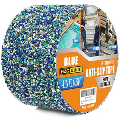 Pool Rubber Grip Tape 4" x 16.5ft -Blue Anti Slip Tape, Step Grips for Pool Sides, Showers, Bathroom,Stairs Outdoor, and Wet Areas (4inches X 16.5feet) - size: 4inches X 16.5feet