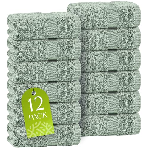 White Classic Green Washcloths Set for Body and Face Towel, Cotton Wash Cloths Bulk 12 Pack, Spa Fingertip Wash Clothes 12x12 Inch, Soft Absorbent Gym Towels - color: Mint Green, size: Set of 12 Washcloths
