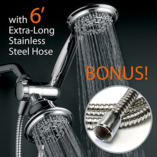Hotel Spa 4-Inch Twin Shower Head Combo, Chrome, 30-Setting Shower Heads, 6-Foot Stainless Steel Hose, Ultra-Luxury, Showerspa - color: Chrome - 6 ft Hose