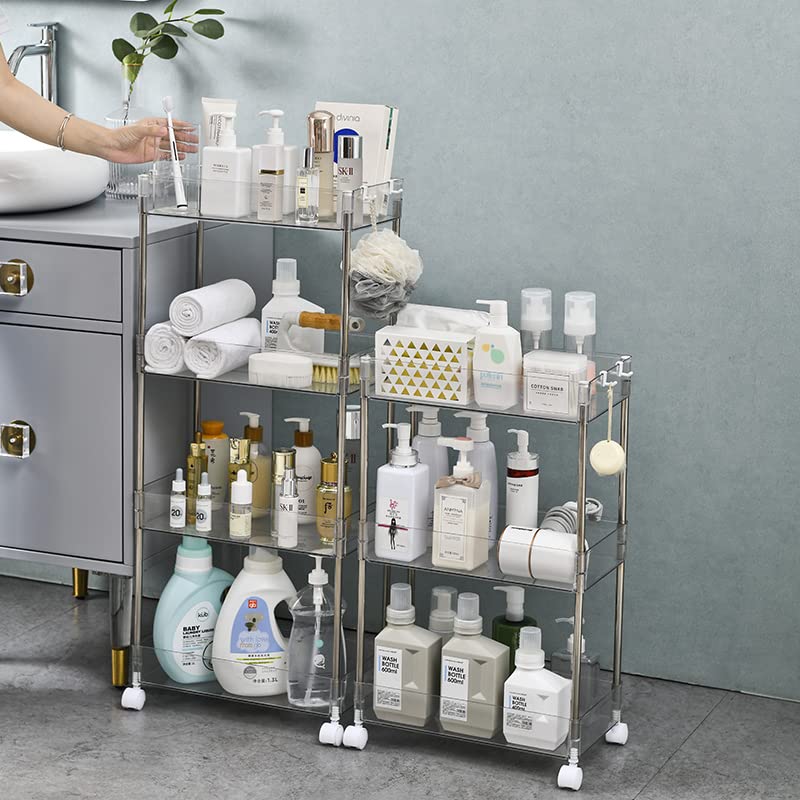 Chris.W Slim Storage Cart 3 Tier with Wheels, Clear Bathroom Cart Organizer, Mobile Shelving Unit Rolling Utility Cart, Slide Out Organizer for Kitchen, Bathroom, Laundry, Narrow Places, Office - 8" W - size: 8"W