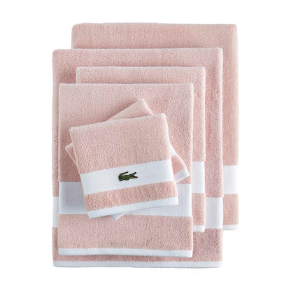 Lacoste Sport Stripe 6-Piece Luxury Cotton Towel Set – Made with 100% Soft Supima Cotton, Absorbent & Quick-Drying, Includes 2 Bath Towels, 2 Hand Towels, 2 Washcloths, Light Pink - color: Light Pink