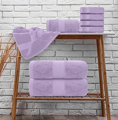 White Classic Luxury Bath Towel Set of 8 Pieces - 100% Turkish Cotton Highly Absorbent Towels for Bathroom, 2 Luxury Bath Towels 700GSM, 2 Hand Towels, 4 Washcloths, Lavender - color: 16: Lavender