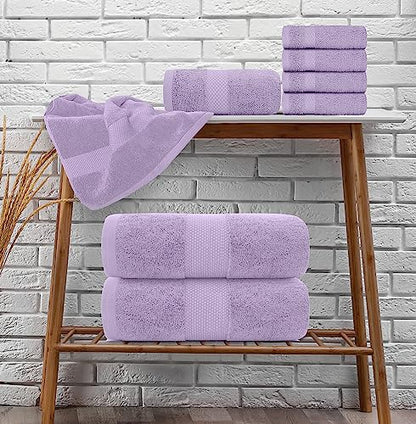 White Classic Luxury Bath Towel Set of 8 Pieces - 100% Turkish Cotton Highly Absorbent Towels for Bathroom, 2 Luxury Bath Towels 700GSM, 2 Hand Towels, 4 Washcloths, Lavender - color: 16: Lavender
