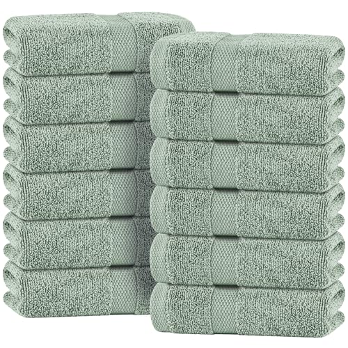 White Classic Green Hand Towels for Bathroom [12 Pack] Cotton Hand Towel Bulk for Gym, Kitchen and Spa, 16x27 Inches Soft Highly Absorbent Quick Dry Terry Salon Towels - color: Mint Green, size: Hand Towels, 12 Pack