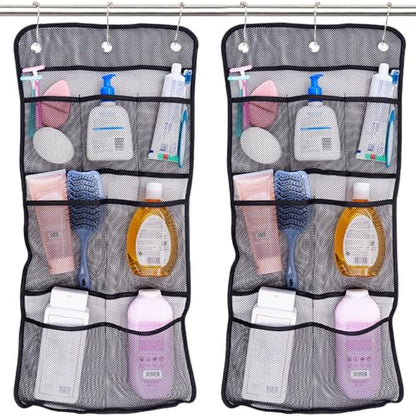 S&T INC. Shower Organizer and Caddy, 2 Pack, 14" x 30", Black | Quick-Dry Mesh, 7 Pockets, Shower Caddy and Bathroom Organizer, Hangs on Existing Shower Curtain Hooks, Cruise Essential - color: Black