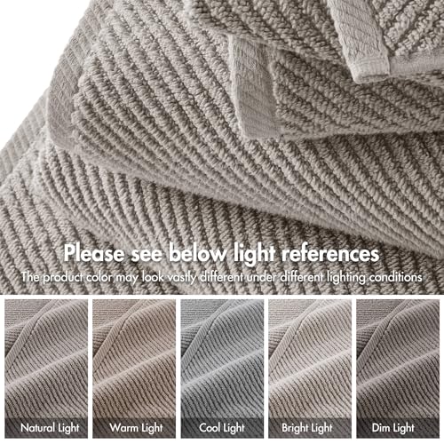 Madison Park 100% Zero Twist Cotton 4 Piece Bathroom Bath Towels, Grey | 30" x 56" Large Shower Towels, 500 GSM Diagonal Ribbed, Soft, Quick Dry, Highly Absorbent, Durable, Modern, OEKO TEX - color: Grey, size: 4 Piece Bath Towel Set