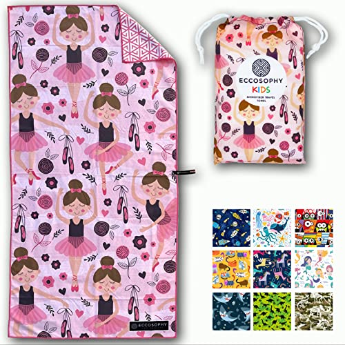 Microfiber Kids Toddler Beach Towel, Quick Dry, Sand Free, 60x30 | Pool towel, ultra-soft, girls and boys, travel pouch, camping travel vacation, toallas playas - color: Ballerina