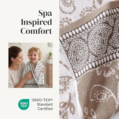 Modern Threads 6 Piece Bath Towel Set – Bathroom Set with 2 Bath Towels, 2 Hand Towels, and 2 Wash Cloths – 100% Cotton, Super Absorbent & Extra Soft – Reversible Floral Trail (Taupe Brown) - color: Taupe Brown