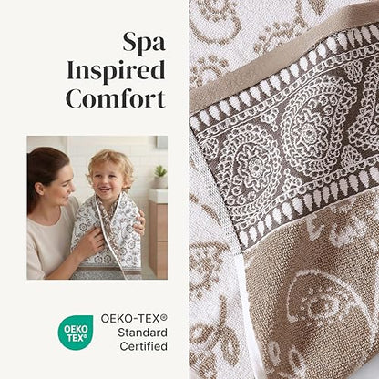 Modern Threads 6 Piece Bath Towel Set – Bathroom Set with 2 Bath Towels, 2 Hand Towels, and 2 Wash Cloths – 100% Cotton, Super Absorbent & Extra Soft – Reversible Floral Trail (Taupe Brown) - color: Taupe Brown