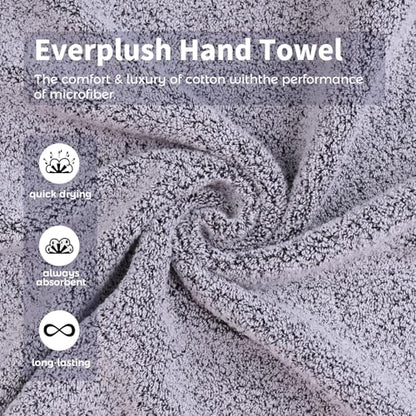 Everplush 4-Piece Premium Hand Towel Sets: Super-Soft, Highly Absorbent & Quick Drying Bathroom Towels – Versatile for Hotel, Bathroom, Shower, Spa, 16x30 Inches(Grey, 16" x 30") - color: Grey