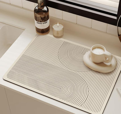 Super Absorbent & Non-Slip Geometric Rubber-Diatomite Drying Mat - Durable, Quick-Dry Kitchen and Bathroom Countertop Pad for Coffee Machines, Spices, and Essentials, Bathroom Countertop Mat