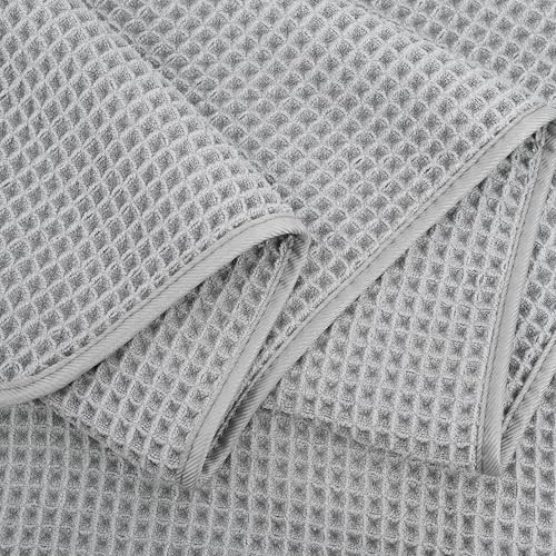 POLYTE 430 GSM Poly Blend Microfiber Waffle Bath Sheet XL Set, 35x70 in | 2 Pack, Oversize, Lint Free, Quick Dry - color: Light Gray, size: 35 x 70 in