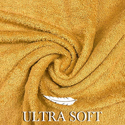 6 Piece Cotton Bath Towel Set - 2 Bath - 2 Hand - 2 Face, Gold | 100% Cotton • Thick & Plush • Hotel Quality • Ultra Soft • Highly Absorbent • Quick Dry • Low Lint • Machine Washable - color: Golden