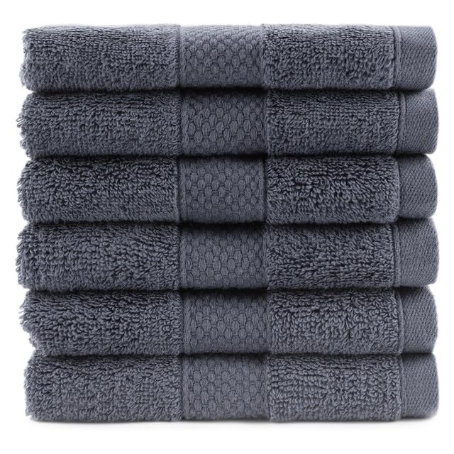 Maisonette Loft Egyptian Cotton Turkish Hand Towels - Soft, Absorbent Washcloths for Face - Ideal Quick Dry Small Towel Wash Cloth Set for Bathroom - (13" x 13", 6 Pack) - Dark Grey (Charcoal) - color: Charcoal, style: Washcloths Set of 6