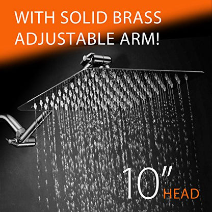 HotelSpa Giant 10" Stainless Steel Rainfall Square Showerhead with Solid Brass Adjustable Extension Arm - color: Chrome