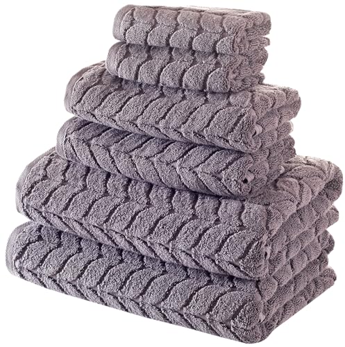 BAGNO MILANO Turkish Cotton Bath Towels, Hand Towels - Soft Plush Jacquard Collection - Highly Absorbent Towel Set (Grey, 6 pcs Towel Set) - color: Grey, size: 6 pcs Towel Set