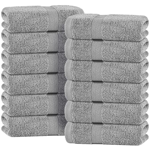 White Classic Light Gray Hand Towels for Bathroom [12 Pack] Cotton Hand Towel Bulk for Gym, Kitchen and Spa, 16x27 Inches Soft Highly Absorbent Quick Dry Terry Salon Towels - color: Light Gray, size: Hand Towels, 12 Pack