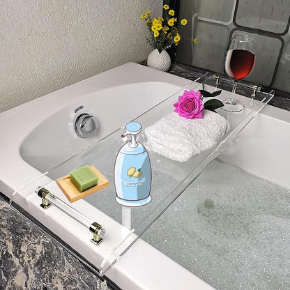 WANLIAN 33-Inch Luxury Bathtub Caddy Tray for Bathroom - Shower Storage Organizer Shelf With Silver Handles - color: Silver Handles
