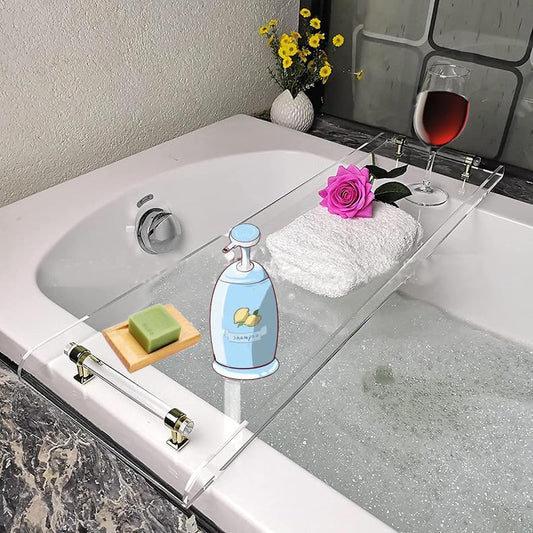 WANLIAN 33-Inch Luxury Bathtub Caddy Tray for Bathroom - Shower Storage Organizer Shelf With Silver Handles - color: Silver Handles