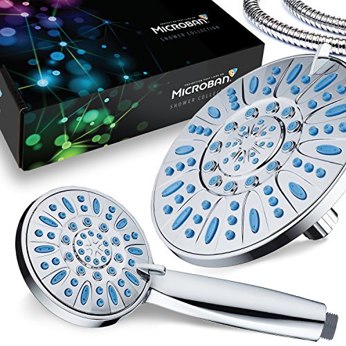 Antimicrobial/Anti-Clog High-Pressure 30-setting Rainfall Shower Combo by AquaDance with Microban Nozzle Protection from Growth of Mold Mildew & Bacteria for Stronger Shower! Wave Blue | Enjoy More Power & Better Shower Hygiene with Lifetime Antimicribial