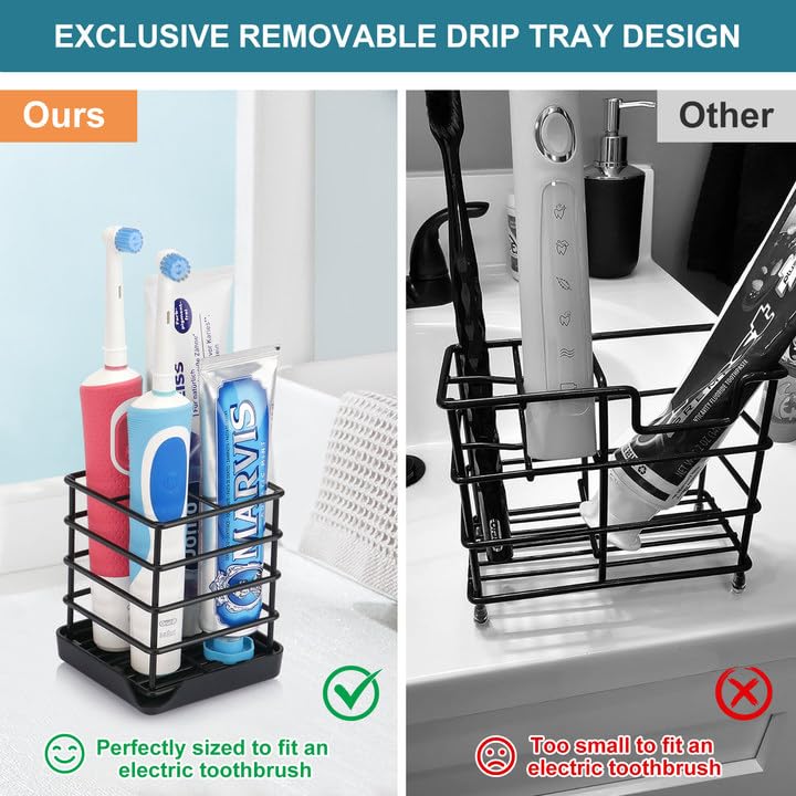Toothbrush Holders for Bathroom,Black,Stainless Steel,Detachable,Tray,3 Slot - size: Small
