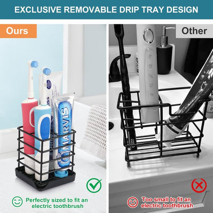 Toothbrush Holders for Bathroom,Black,Stainless Steel,Detachable,Tray,3 Slot - size: Small