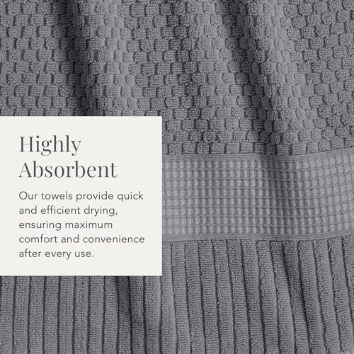NY Loft 100% Cotton 4-Pack Bath Towel Set | Grey | Oeko-TEX | Quick-Dry | Four 30" x 52" Bath Towels | Super Absorbent | Designer-Styled Texture - color: Charcoal Grey, size: Bath Towel (4 Pack)