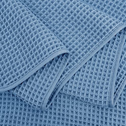 POLYTE 430 GSM Poly Blend Microfiber Quick Dry Waffle Bath Towel, 30x60 in | 4 Pack, Oversize, Lint Free, Body Towel - color: Blue