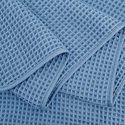 POLYTE 430 GSM Poly Blend Microfiber Quick Dry Waffle Bath Towel, 30x60 in | 4 Pack, Oversize, Lint Free, Body Towel - color: Blue