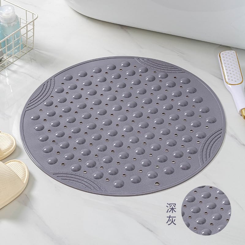 Shower Mat Anti-Slip 21.6'' Round Bathtub Mat with Suction Cups Machine Washable Shower Bath Mat - color: Grey