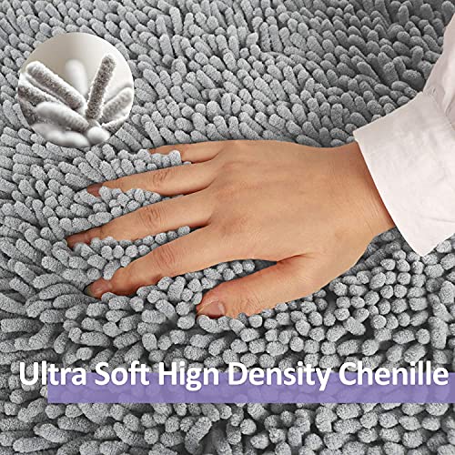 Bathroom Rugs Sets 2 Piece Plush Chenille Bath Rugs Non-Slip Bath Mats Absorbent Shaggy Rugs,Bathtub Mat, Gray Pet Dog Mats,Washable Bathroom Carpet for Tub, Shower, Washroom- 32x20 + 24x16 Inch - color: Ash Gray