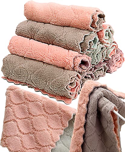 12 Pack Kitchen Towels Quick Dry Washcloths, Coral Velvet Dishtowels Multipurpose Reusable Dish Cloths, Soft Tea Towels Absorbent Cleaning Cloths Double-Sided Microfiber Towel Lint Free Cleaning Rags. - color: Pink