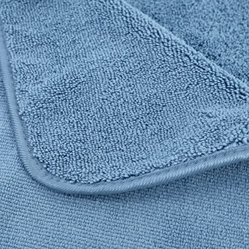 POLYTE 330 GSM Poly Blend Microfiber Quick Dry Bath Towel, 30x57 in, 4 Pack | Oversize, Lint Free, Lightweight, Body Towel - color: Blue
