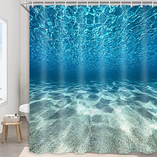MERCHR Blue Ocean Beach Shower Curtain, Nature Underwater Sea World Scene Bathroom Curtains Waterproof Fabric, 71 x 71 Inches - color: Blue, size: 71"W x 71"L (Pack of 1)