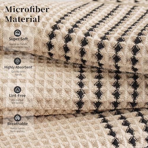 MICROFI New Microfiber Waffle Bath Towels, 2 Pieces, Soft, Absorbent, Fast Drying, Lint Free 430 GSM (30''x60''/76cm x 152cm) - color: Beige Striped
