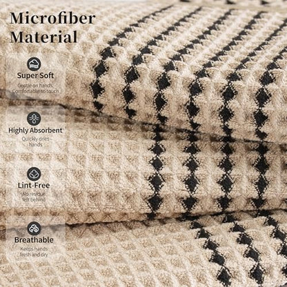 MICROFI New Microfiber Waffle Bath Towels, 2 Pieces, Soft, Absorbent, Fast Drying, Lint Free 430 GSM (30''x60''/76cm x 152cm) - color: Beige Striped
