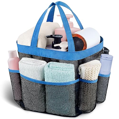 Mesh Shower Caddy Portable - 9 Pockets, Shower Bag for Dorm Room Camping | 2 Handle Quick Dry Shower Bag College Dorm Room Essentials Large Capacity Hanging Basket for Bathroom Travel Swimming Gym - color: Blue