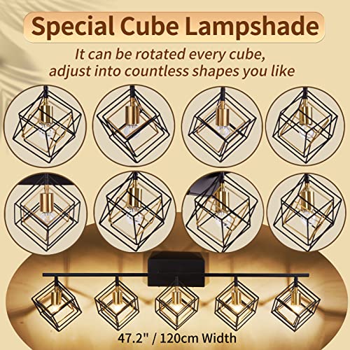 Bathroom Vanity Light with 5 Bulbs Bathroom Light Fixtures Over Mirror with Rotatable 5 Cube Shades Modern Wall Mounted Matte Black - color: Matte Black With Pineapple Gold, size: 5-Lights ( 47.2" Width )
