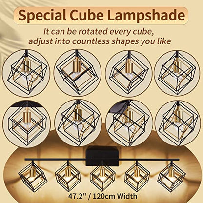 Bathroom Vanity Light with 5 Bulbs Bathroom Light Fixtures Over Mirror with Rotatable 5 Cube Shades Modern Wall Mounted Matte Black - color: Matte Black With Pineapple Gold, size: 5-Lights ( 47.2" Width )