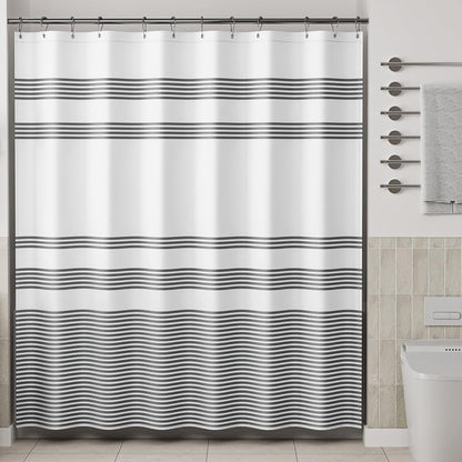 AmazerBath Shower Curtain, Washable Cloth Black Shower Curtain Sets with 12 Shower Curtain Hooks, Fabric Rustic Black and White Striped Curtain, Farmhouse Bathroom Curtains, 72x72 Inches - color: A- Black Stripe +12 Metal Hooks, size: 72"W x 72"L (Pack of