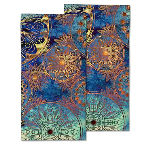 2 Pack Hand Towels for Bath,Golden Art Damask Floral Decorative Towels Highly Absorbent Soft Towels for Bathroom Beach Kitchen Spa Gym Face Towel 14x28 Inch - color: Golden Art Damask Floral
