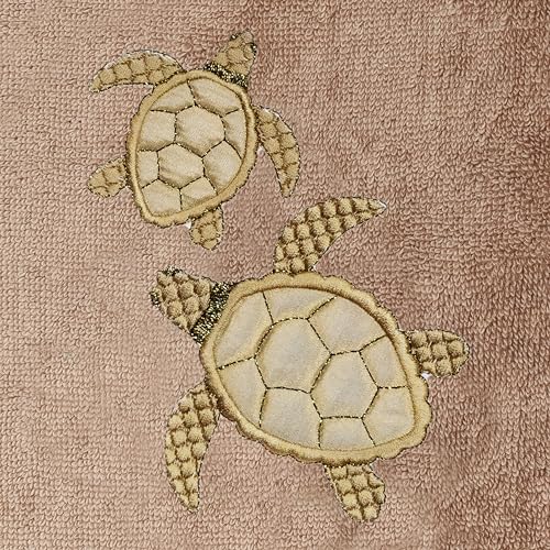Jewel 4-Piece Premium Towel Set, Embroidered Turtles, Plush Turkish Cotton, Durable & Quick Dry, Elegant Beach Style, 2 Bath 2 Hand Towels, Cocoa - color: Cocoa, size: 2 Pcs Bath 2 Pcs Hand Towel